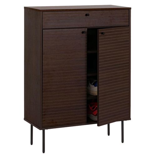4057651872599 - Schuhschrank MCW-N78 Schuhregal Schrank skandinavischer Stil Metall Holz Melamin MVG 115x80x35cm ~ dunkelbraun