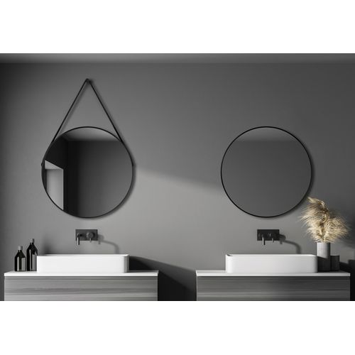 4250312114551 - Black Style Badspiegel Dekospiegel rund � 80 cm - Badezimmerspiegel - schwarz - Aufh�ngeband in Lederoptik schwarz - Talos 4250312114551 - Black Style Badspiegel Dekospiegel rund � 80 cm - Badezimmerspiegel - schwarz - Aufh�ngeband in Lederoptik schwarz - Talos