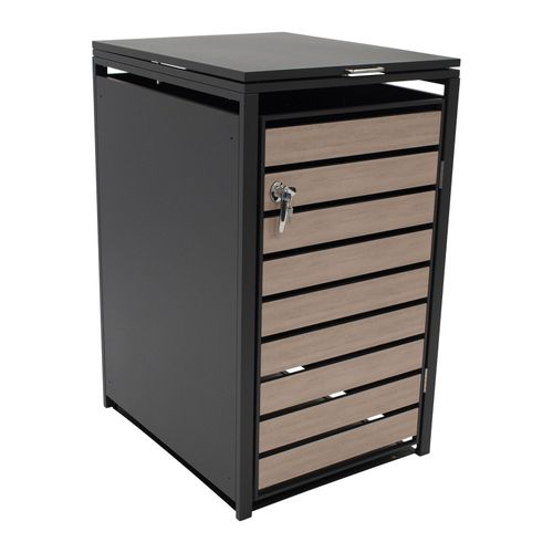 4050747101610 - Mülltonnenbox 66x80x116cm für Tonnen 120 und 240 Liter Stahl anthrazit mit Türen Holzoptik - braun 4050747101610 - Mülltonnenbox 66x80x116cm für Tonnen 120 und 240 Liter Stahl anthrazit mit Türen Holzoptik - braun