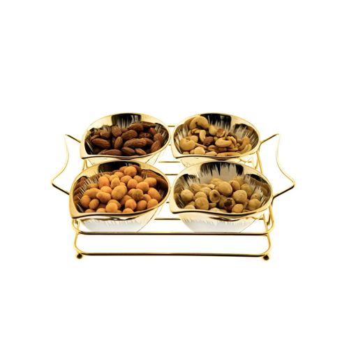 4251924325021 - 5er Snackset Cerezlik - 4 Snackschalen aus Porzellan mit Gold 4251924325021 - 5er Snackset Cerezlik - 4 Snackschalen aus Porzellan mit Gold