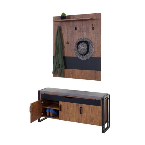 4057651242187 - Garderobe mit Sitzbank MCW-A27 Garderobenpaneel Kommode 53x110x30cm 3D-Struktur MVG Wildeiche-Optik 4057651242187 - Garderobe mit Sitzbank MCW-A27 Garderobenpaneel Kommode 53x110x30cm 3D-Struktur MVG Wildeiche-Optik