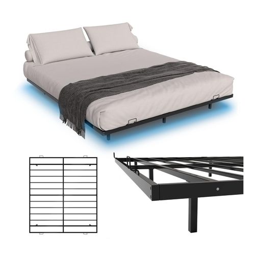 4262437184197 - Metallbett Palamos 180x200 cm mit Lattenrost & LED Beleuchtung - Schwebebett Bett - Schwarz