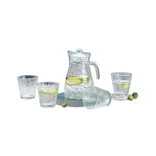 4255698224504 - Cheffinger - 12 Liter Krug Karaffe 4 Gläser je 220ml Glas Trinkgläser Limonade Wasser 5 tlg Set