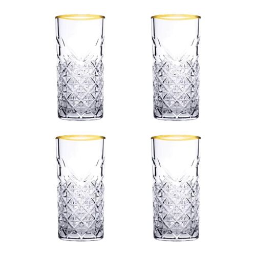 4252021342003 - Timeless Trinkgläser Set Glas gold Set aus 4 Longdrinkgläsern für ein 4 Pers Gedeck in edler Kristall Optik geschliffen gold - Pasabahce