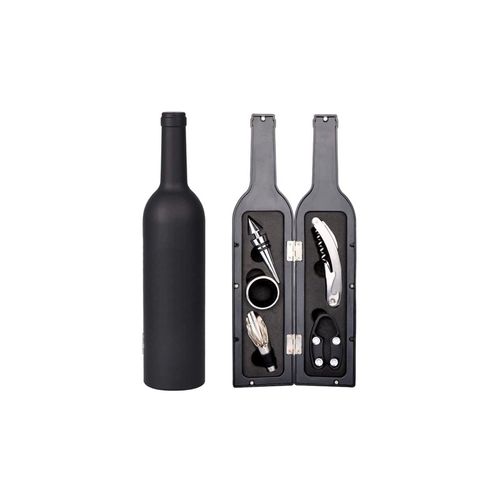 4252021360519 - Cheffinger - 6 Tlg Wein Zubehör Accessoires Set in Flaschenform Korkenzieher Dekantierer