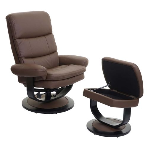 4057651305943 - Relaxsessel MCW-C16 Fernsehsessel TV-Sessel Hocker mit Staufach MVG-zertifiziert ~ Kunstleder taupe-braun