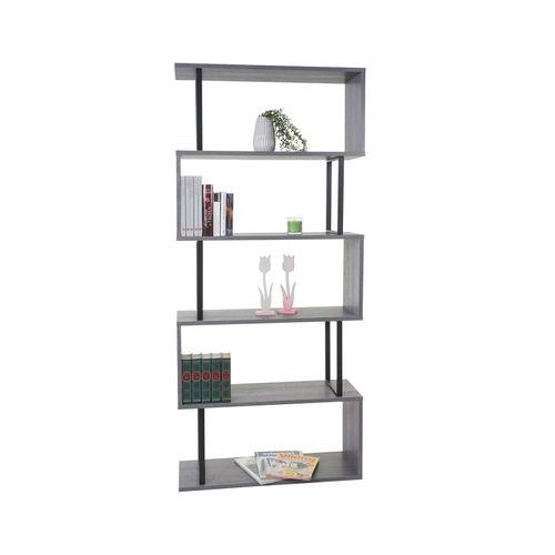 4057651232058 - Bücherregal MCW-A27 Standregal Wohnregal 183x80cm 3D-Struktur 5 Ebenen ~ grau Metall schwarz
