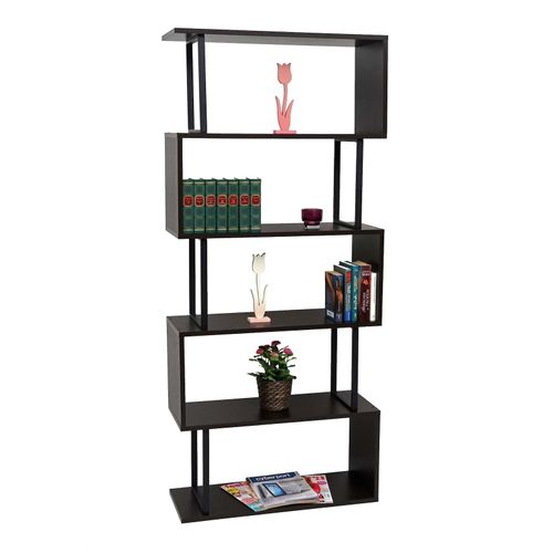 4057651384931 - Bücherregal MCW-A27 Standregal Wohnregal 183x80cm 3D-Struktur 5 Ebenen ~ dunkelbraun Metall schwarz 4057651384931 - Bücherregal MCW-A27 Standregal Wohnregal 183x80cm 3D-Struktur 5 Ebenen ~ dunkelbraun Metall schwarz