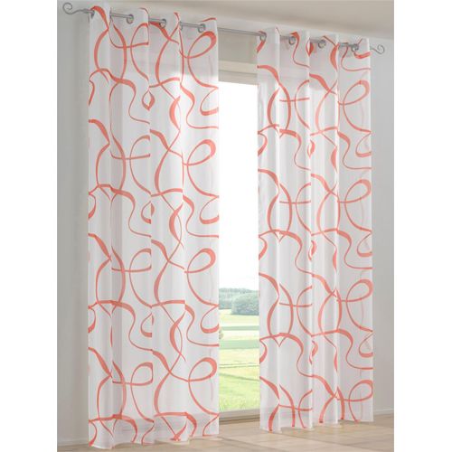 6943755984604 - Gardine HEINE HOME Gr 3 weiß (weiß rot) Gardinen 225cm Ösen Multifunktionsband 140cm Polyester B140cm H225cm