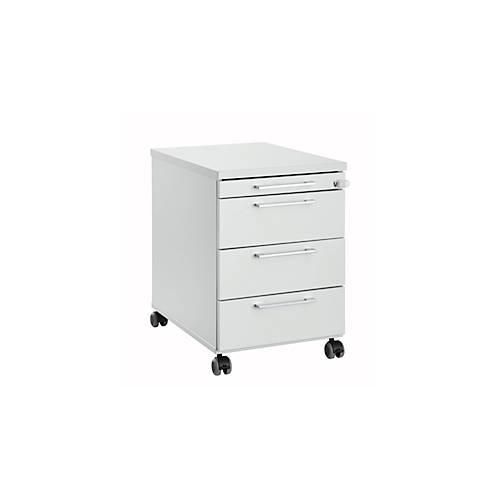 4251898813579 - Rollcontainer 1333 3 Schübe & 1 Utensilienauszug abschließbar eckige Griffe Holz Stahl Kunststoff B 434 x T 600 x H 613 mm lichtgrau