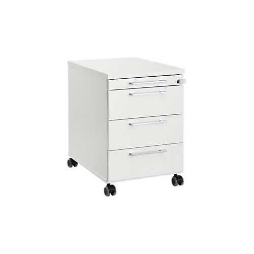 4251898813616 - Rollcontainer 1333 3 Schübe & 1 Utensilienauszug abschließbar eckige Griffe Holz Stahl Kunststoff B 434 x T 600 x H 613 mm weiß