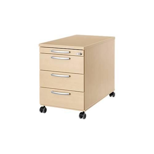 4251898813654 - Rollcontainer 1333 3 Schübe & 1 Utensilienauszug abschließbar runde Griffe Holz Stahl Kunststoff B 434 x T 800 x H 613 mm Ahorn-Dekor