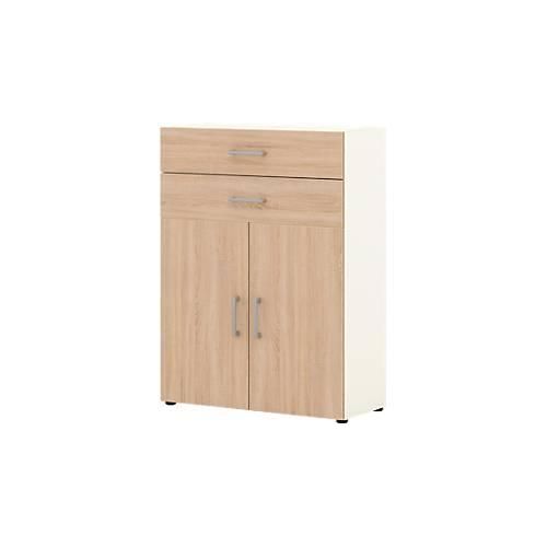 4050211982004 - Bürokommode TEMPIO aus Holz 2 Türen 2 Schubkästen 3 OH B 800 x T 340 x H 1070 mm weiß Sonoma Eiche 4050211982004 - Bürokommode TEMPIO aus Holz 2 Türen 2 Schubkästen 3 OH B 800 x T 340 x H 1070 mm weiß Sonoma Eiche