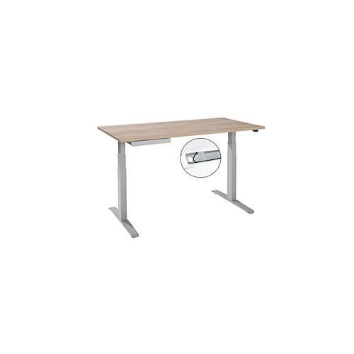 4251898813876 - Schreibtisch elektrisch höhenverstellbar T-Fuß B 1600 x T 800 x H 645-1290 mm Wildeiche weißaluminium + Kabelkanal Zubehörschublade