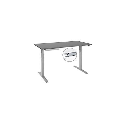 4251898813869 - Schreibtisch elektrisch höhenverstellbar T-Fuß B 1600 x T 800 x H 645-1290 mm graphit weißaluminium + Kabelkanal Zubehörschublade