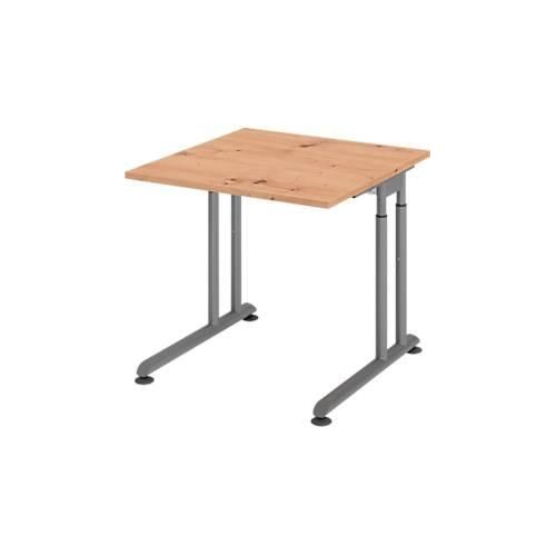 4032062192788 - Schreibtisch Breno manuelle Höheneinstellung horizontaler Kabelkanal B 800 x T 800 x H 680-820 mm Spanplatte & Stahl Asteiche Graphit