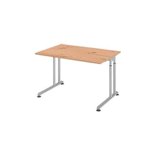 4032062193808 - Schreibtisch Breno manuelle Höheneinstellung horizontaler Kabelkanal B 1200 x T 800 x H 680-820 mm Spanplatte & Stahl Asteiche Silber