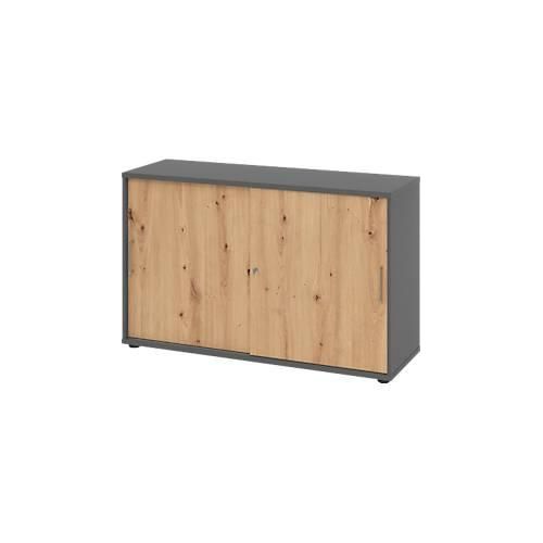 4032062304532 - Schiebetürschrank Breno abschließbar Spanplatte melaminharzbeschichtet B 1200 x T 400 x H 748 mm 2 Ordnerhöhen Graphit Asteiche 4032062304532 - Schiebetürschrank Breno abschließbar Spanplatte melaminharzbeschichtet B 1200 x T 400 x H 748 mm 2 Ordnerhöhen Graphit Asteiche