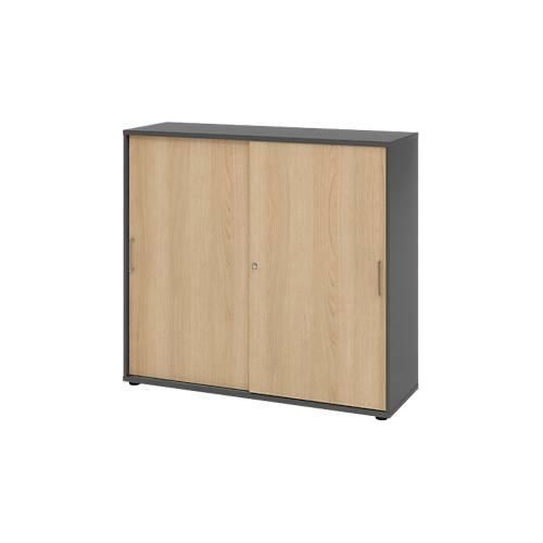 4032062306154 - Schiebetürschrank Breno abschließbar Spanplatte melaminharzbeschichtet B 1200 x T 400 x H 1100 mm 3 Ordnerhöhen graphit Eiche 4032062306154 - Schiebetürschrank Breno abschließbar Spanplatte melaminharzbeschichtet B 1200 x T 400 x H 1100 mm 3 Ordnerhöhen graphit Eiche