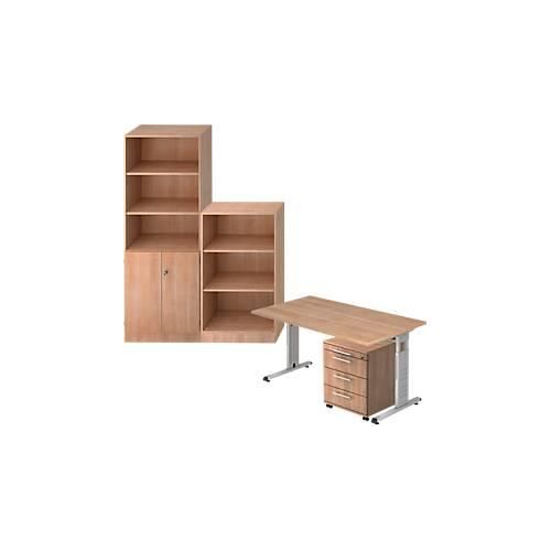 4032062283332 - Komplettangebot Schreibtisch Container Regalschrank Regal ULM Nussbaum-Dekor
