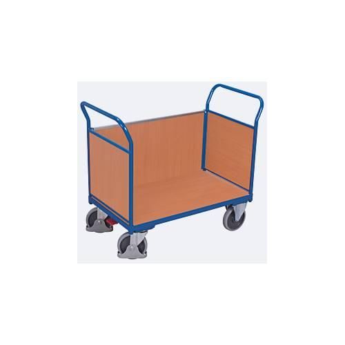 4035694007048 - Dreiwandwagen Stahl MDF-Platte Enzianblau Buche-Dekor L 1000 x B 575 mm herausnehmbare Längswand TPE-Rollen mit EasySTOP bis 500 kg