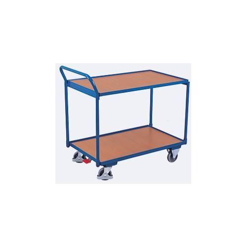 4035694001145 - Select Tischwagen leicht Stahl MDF-Platte Enzianblau Buche-Dekor 2 Etagen L 985 x B 605 mm TPE-Rollen mit EasySTOP bis 250 kg