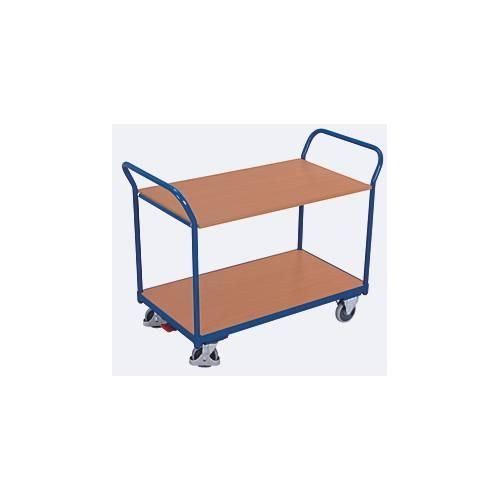 4035694001886 - Tischwagen Stahl MDF-Platte Enzianblau Buche-Dekor 2 Etagen L 1000 x B 600 mm TPE-Rollen mit EasySTOP bis 200 kg