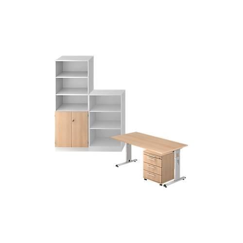 4032062283325 - Komplettangebot Schreibtisch Container Regalschrank Regal ULM weiß Eiche