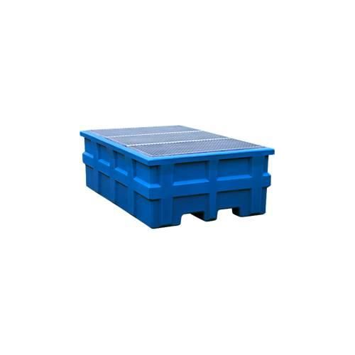 4054923236790 - IBC-Station Volumen 1000 l bis 2000 kg unterfahrbar mit verzinktem Gitterrost Polyethylen blau B 1980 x T 1370 x H 690 mm