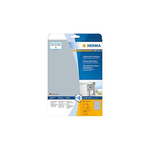4008705045933 - HERMA Rating plate labels silver A4 210 x 297 mm extremely strong adhesion weatherproof tearproof 4008705045933 - HERMA Rating plate labels silver A4 210 x 297 mm extremely strong adhesion weatherproof tearproof