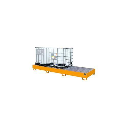 4052462030459 - Auffangwanne AW 1000-3 für 3 IBC-Container à 1000 l oder 10 Fässer à 200 l L 3850 x B 1300 x H 340 mm unterfahrbar gelborange 4052462030459 - Auffangwanne AW 1000-3 für 3 IBC-Container à 1000 l oder 10 Fässer à 200 l L 3850 x B 1300 x H 340 mm unterfahrbar gelborange
