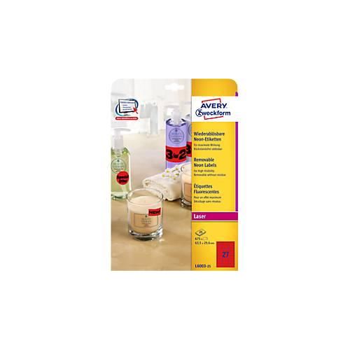 4004182608449 - Avery Neon-Etiketten L6003-25 zum Beschriften ablösbar Papier rot 635 x 296 mm 25 x A4 Bögen 675 Stk 4004182608449 - Avery Neon-Etiketten L6003-25 zum Beschriften ablösbar Papier rot 635 x 296 mm 25 x A4 Bögen 675 Stk