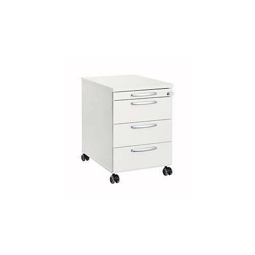 4251898813555 - Rollcontainer 1333 3 Schübe & 1 Utensilienauszug abschließbar runde Griffe Holz Stahl Kunststoff B 434 x T 600 x H 613 mm weiß 4251898813555 - Rollcontainer 1333 3 Schübe & 1 Utensilienauszug abschließbar runde Griffe Holz Stahl Kunststoff B 434 x T 600 x H 613 mm weiß