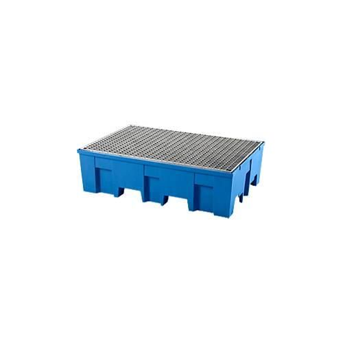 4250101184024 - Auffangwanne für 2 Fässer à 200 l unterfahrbar B 865 x T 1245 x H 350 mm mit verzinktem Gitterrost Polyethylen blau 4250101184024 - Auffangwanne für 2 Fässer à 200 l unterfahrbar B 865 x T 1245 x H 350 mm mit verzinktem Gitterrost Polyethylen blau