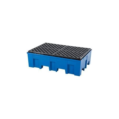 4250101184031 - Auffangwanne für 2 Fässer à 200 l unterfahrbar B 865 x T 1245 x H 350 mm mit Polyethylen-Gitterrost Polyethylen blau
