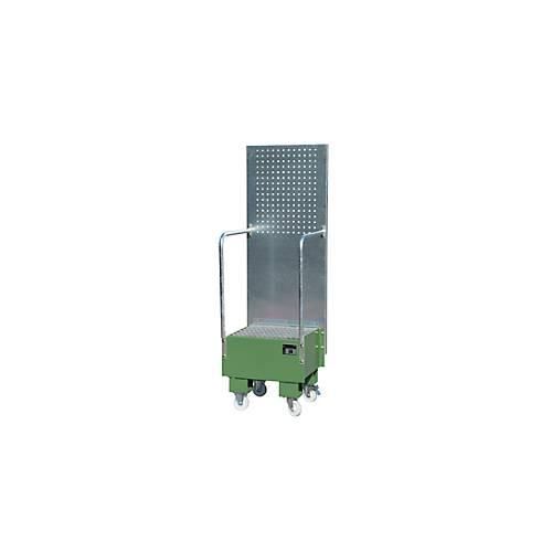 4052462061040 - - Auffangwanne mit Lochplatte 3 mm Stahlblech ral 6011 fahrbar für 1 St 60-l-Fass stehend Lagern BxTxH 570x590x1775 mm Auffangvol 60 l