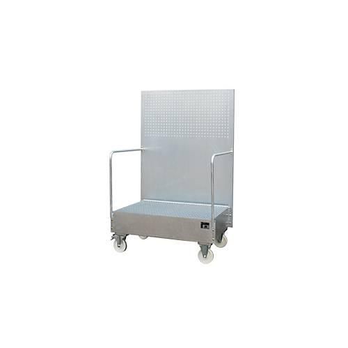 4052462060975 - eurokraft pro Fahrbare Auffangwanne mit Lochplattenwand 2 x 200-l-Fass stehend nebeneinander LxBxH 870 x 1290 x 2015 mm feuerverzinkt