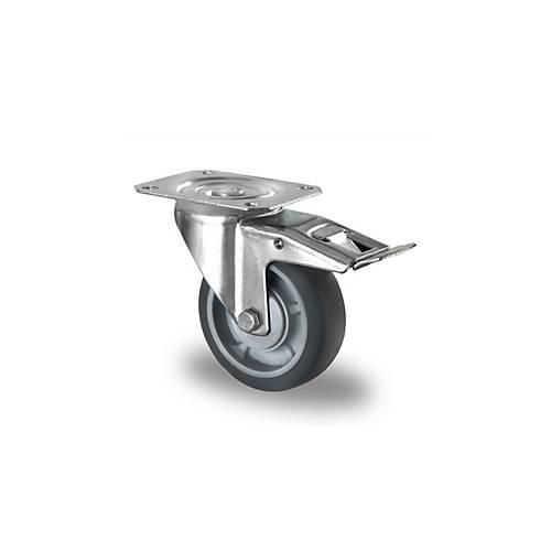 4260565397526 - CASCOO Lenkrolle P2G2 mit Totalfeststeller Rad-ø 100 mm x B 32 mm Polypropylen-Felge Elastomer-Lauffläche grau Kugellager bis 130 kg