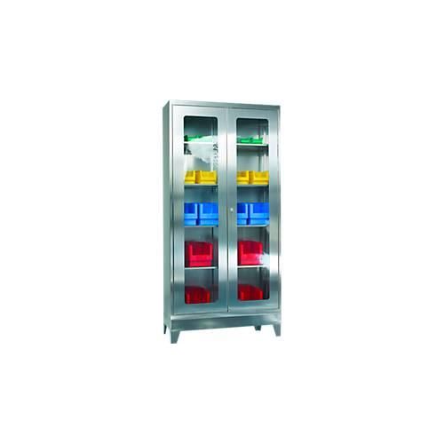 4260336541141 - Edelstahl-Vitrinenschrank 2-türig 4 Einlegeböden mit Füßen B 1000 x T 400 x H 1950 mm 4260336541141 - Edelstahl-Vitrinenschrank 2-türig 4 Einlegeböden mit Füßen B 1000 x T 400 x H 1950 mm