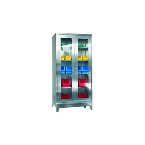 4260336541165 - Edelstahl-Vitrinenschrank 2-türig 4 Einlegeböden mit Füßen B 1000 x T 600 x H 1950 mm 4260336541165 - Edelstahl-Vitrinenschrank 2-türig 4 Einlegeböden mit Füßen B 1000 x T 600 x H 1950 mm