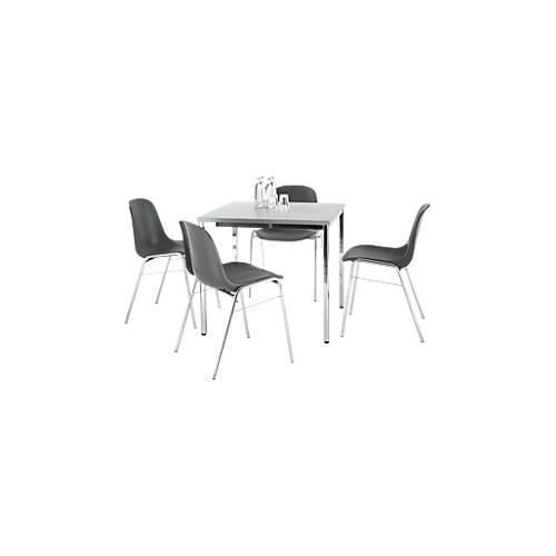 4250510816486 - Sparset Stapelstuhl BETA Bezug anthrazit Sitzmaße B 400 x T 420 x H 460 mm 4 Stück + Konferenztisch B 800 x T 800 mm lichtgrau 4250510816486 - Sparset Stapelstuhl BETA Bezug anthrazit Sitzmaße B 400 x T 420 x H 460 mm 4 Stück + Konferenztisch B 800 x T 800 mm lichtgrau