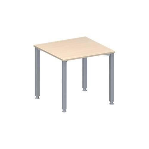 4251898814453 - Genius Konferenztisch MODENA FLEX Quadrat 4-Fuß Quadratrohr B 800 x T 800 x H 720-840 mm Ahorn weißaluminium RAL 9006