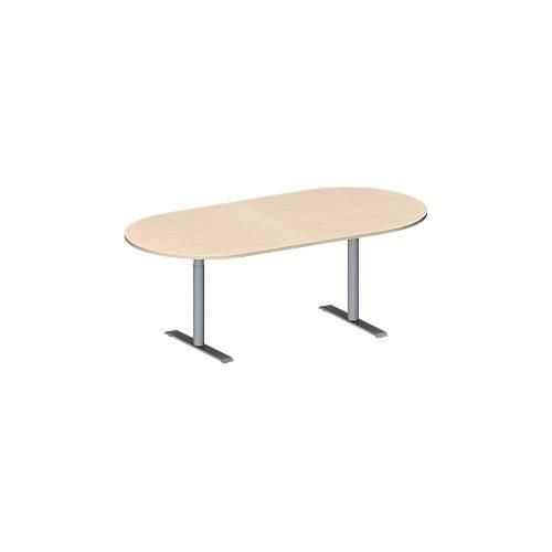 4251898817324 - Genius Konferenztisch MODENA FLEX Oval T-Fuß Rundrohr B 2000 x T 1000 x H 650-850 mm Ahorn weißaluminium RAL 9006