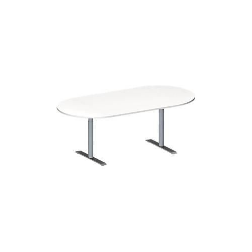 4251898817409 - Genius Konferenztisch MODENA FLEX Oval T-Fuß Rundrohr B 2000 x T 1000 x H 650-850 mm weiß weißaluminium RAL 9006