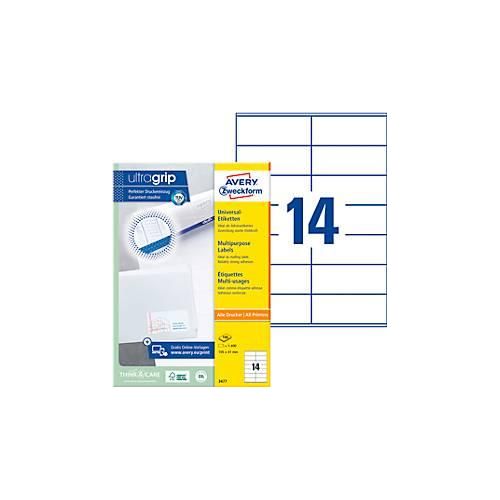 4004182034774 - AVERY Zweckform UltraGrip Universaletiketten 3477 Selbsthaftend DIN A4 Weiß 105 x 41 mm 100 Blatt à 14 Etiketten 4004182034774 - AVERY Zweckform UltraGrip Universaletiketten 3477 Selbsthaftend DIN A4 Weiß 105 x 41 mm 100 Blatt à 14 Etiketten