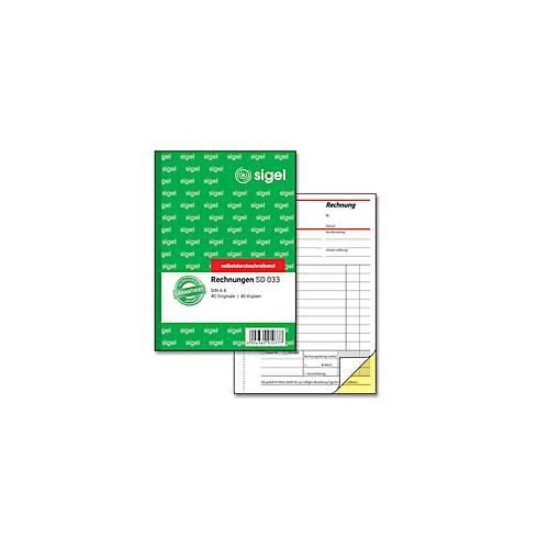 4004360910777 - Rechnung SD033 1 und 2 Blatt bedruckt selbstdurchschreibend A6 hoch 2x40 Blatt 4004360910777 Sigel 4004360910777 - Rechnung SD033 1 und 2 Blatt bedruckt selbstdurchschreibend A6 hoch 2x40 Blatt 4004360910777 Sigel