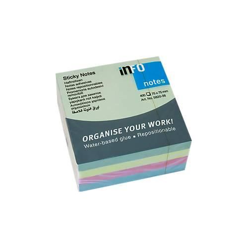 4011169820985 - INFO Haftnotizen Brillant 75 mm x 75 mm 1 x 400 Blatt pastellgrün gelb blau rosa