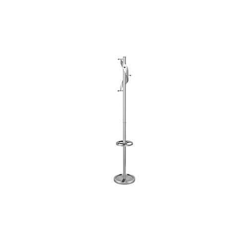 4044917419230 - Garderobenständer Adria 5 Haken Schirmhalter & Tropfmulde H 1800 x ø 310 mm Stahl alusiber