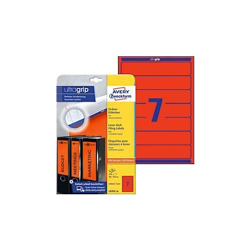4004182047620 - Ordnerrückenetikett ultragrip schmal kurz 38 x 192 mm (b x h) selbstklebend ohne Griffloch rot 140 Etik Pack - Avery Zweckform 4004182047620 - Ordnerrückenetikett ultragrip schmal kurz 38 x 192 mm (b x h) selbstklebend ohne Griffloch rot 140 Etik Pack - Avery Zweckform