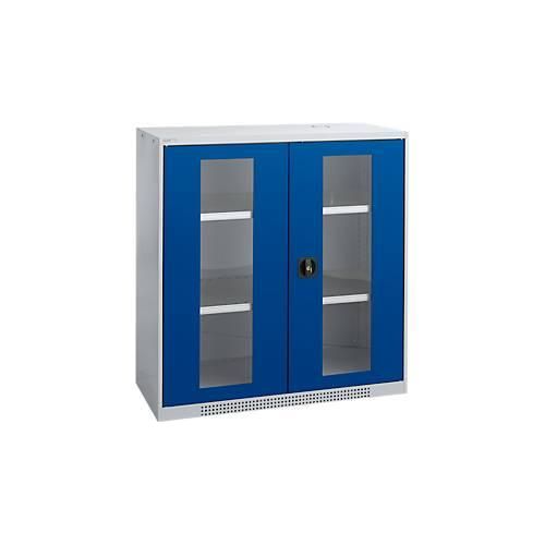 4051273768957 - Genius Flügeltürenschrank FS Stahl Sichtfenster Lüftungslöcher B 1055 x T 520 x H 1105 mm 3 OH Weißalu Enzianblau bis 300 kg